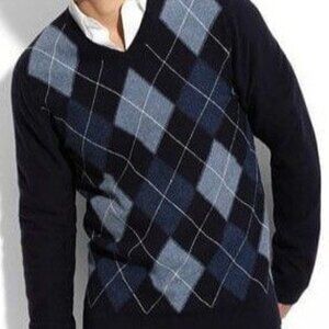 Banana Republic Men's Washable 100% Merino Wool Argyle V-Neck Sweater Size M EUC